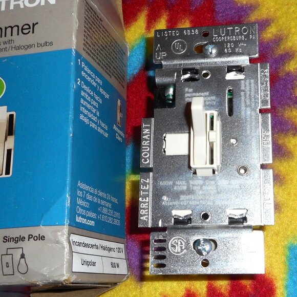 LUTRON 600W Dimmer Toggler Switch Light Almond Single Pole TG-600PR-LA - Picture 2 of 3